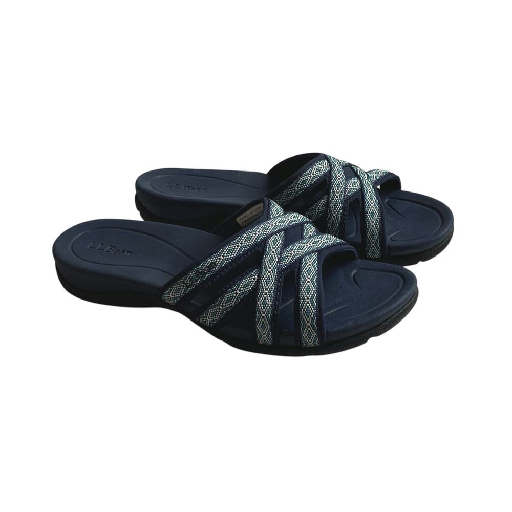 L.L. Bean Women's Size 8 Boothbay Slide Sandals Blue Geometric Print Walking